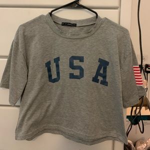 USA Gray Crop Top Shirt